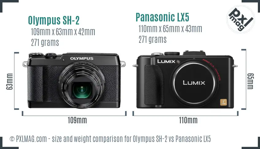 Olympus SH-2 vs Panasonic LX5 size comparison