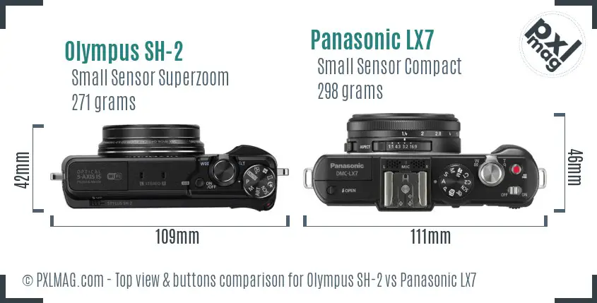 Olympus SH-2 vs Panasonic LX7 top view buttons comparison