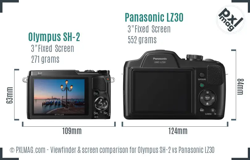 Olympus SH-2 vs Panasonic LZ30 Screen and Viewfinder comparison