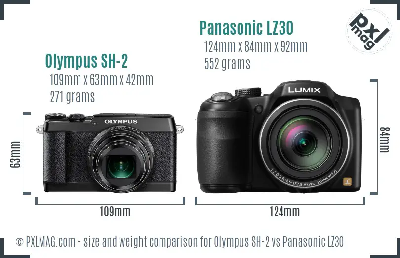 Olympus SH-2 vs Panasonic LZ30 size comparison