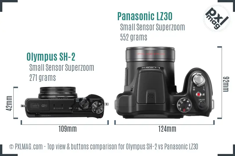 Olympus SH-2 vs Panasonic LZ30 top view buttons comparison