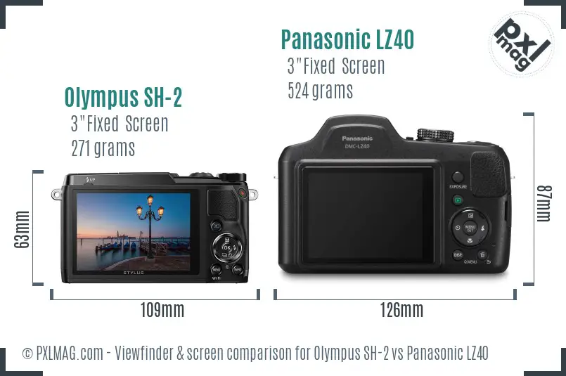 Olympus SH-2 vs Panasonic LZ40 Screen and Viewfinder comparison