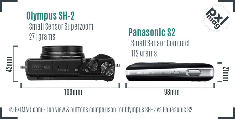 Olympus SH-2 vs Panasonic S2 top view buttons comparison