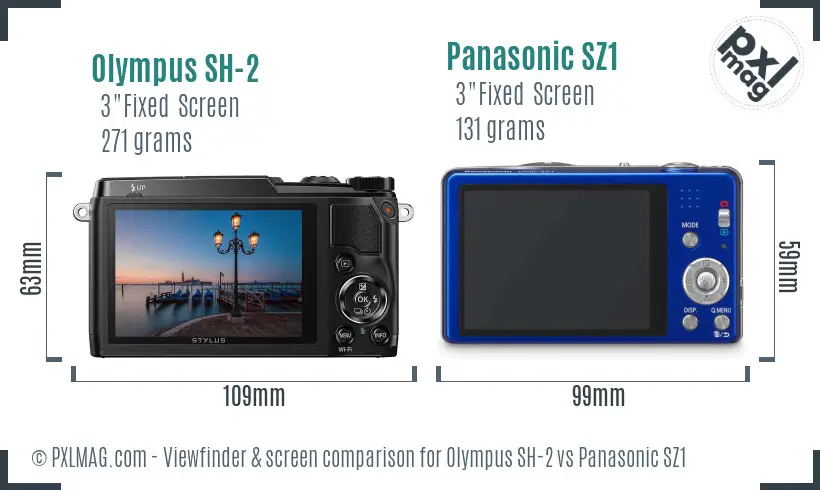 Olympus SH-2 vs Panasonic SZ1 Screen and Viewfinder comparison