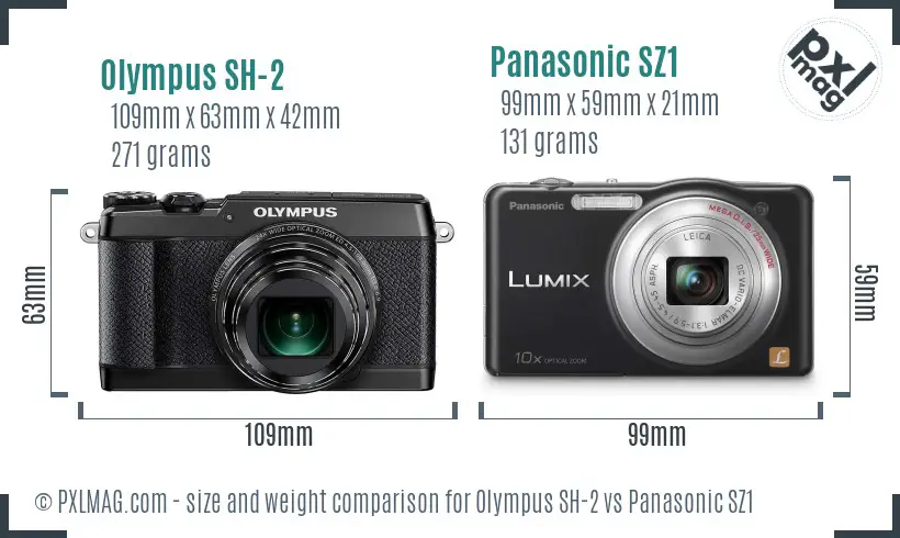 Olympus SH-2 vs Panasonic SZ1 size comparison