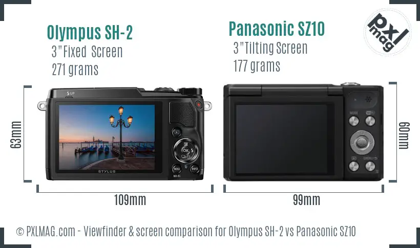 Olympus SH-2 vs Panasonic SZ10 Screen and Viewfinder comparison