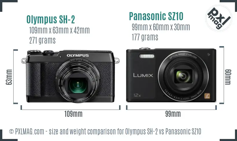 Olympus SH-2 vs Panasonic SZ10 size comparison