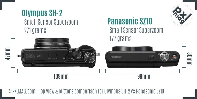 Olympus SH-2 vs Panasonic SZ10 top view buttons comparison