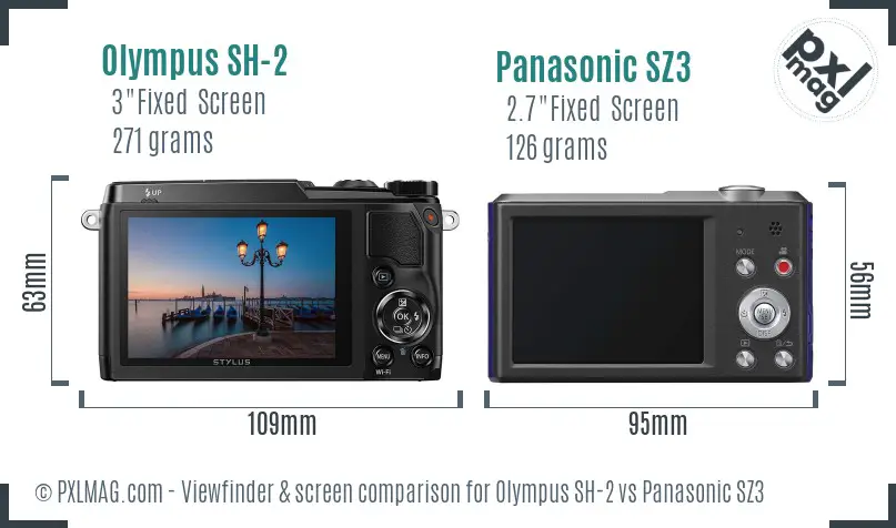 Olympus SH-2 vs Panasonic SZ3 Screen and Viewfinder comparison