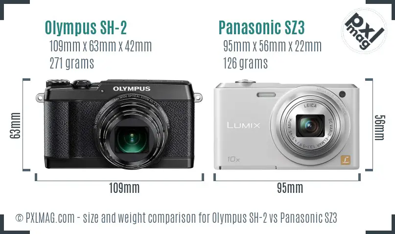Olympus SH-2 vs Panasonic SZ3 size comparison