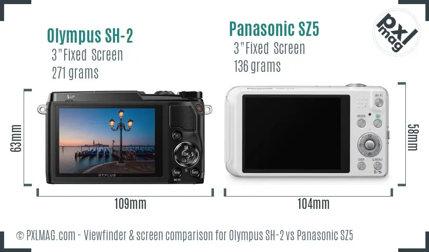 Olympus SH-2 vs Panasonic SZ5 Screen and Viewfinder comparison