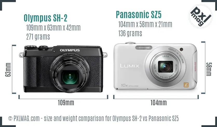 Olympus SH-2 vs Panasonic SZ5 size comparison