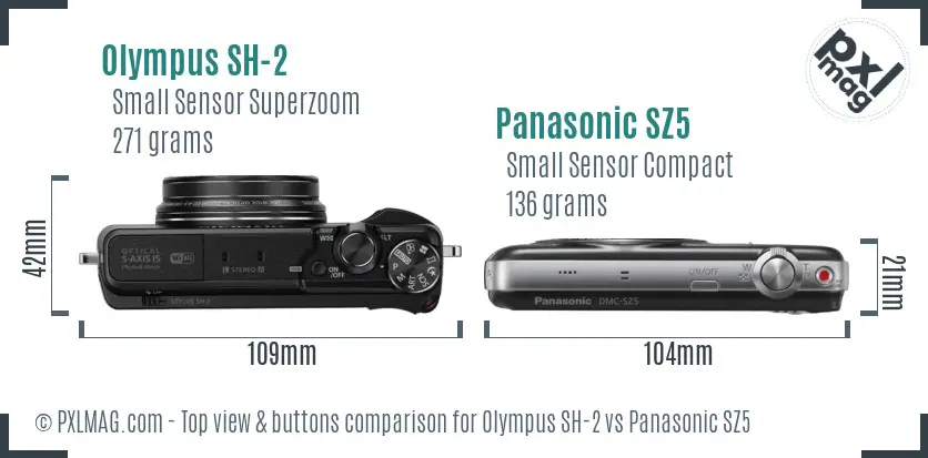 Olympus SH-2 vs Panasonic SZ5 top view buttons comparison