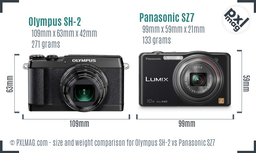 Olympus SH-2 vs Panasonic SZ7 size comparison