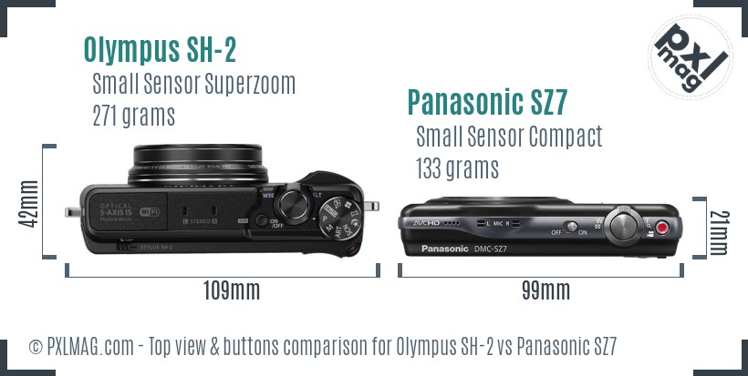 Olympus SH-2 vs Panasonic SZ7 top view buttons comparison