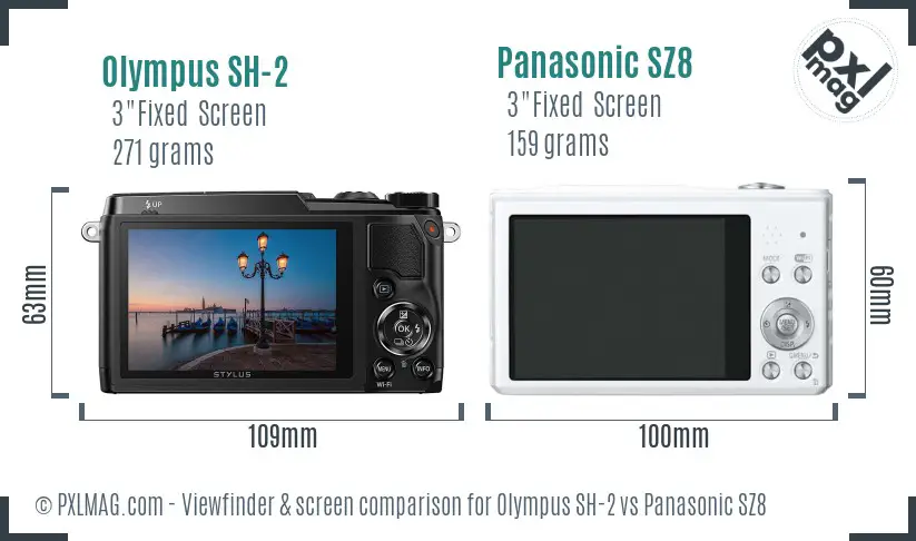 Olympus SH-2 vs Panasonic SZ8 Screen and Viewfinder comparison