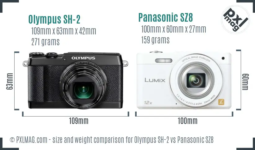 Olympus SH-2 vs Panasonic SZ8 size comparison