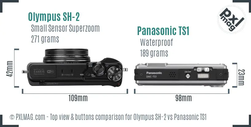 Olympus SH-2 vs Panasonic TS1 top view buttons comparison