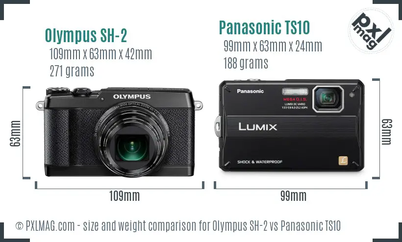 Olympus SH-2 vs Panasonic TS10 size comparison