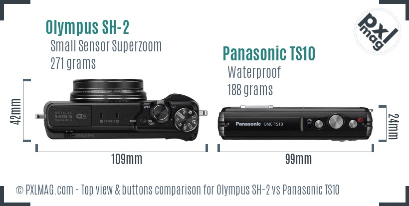 Olympus SH-2 vs Panasonic TS10 top view buttons comparison