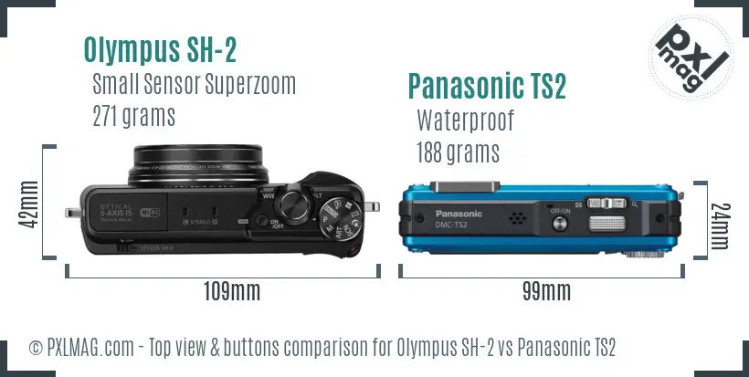 Olympus SH-2 vs Panasonic TS2 top view buttons comparison