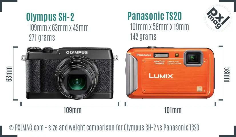 Olympus SH-2 vs Panasonic TS20 size comparison