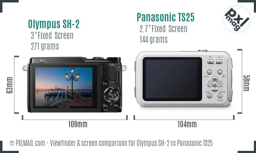 Olympus SH-2 vs Panasonic TS25 Screen and Viewfinder comparison
