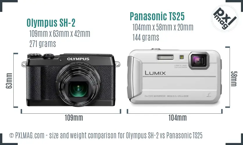Olympus SH-2 vs Panasonic TS25 size comparison
