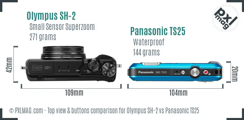 Olympus SH-2 vs Panasonic TS25 top view buttons comparison