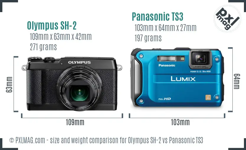 Olympus SH-2 vs Panasonic TS3 size comparison