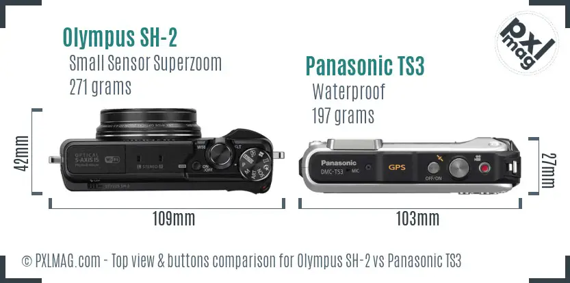 Olympus SH-2 vs Panasonic TS3 top view buttons comparison