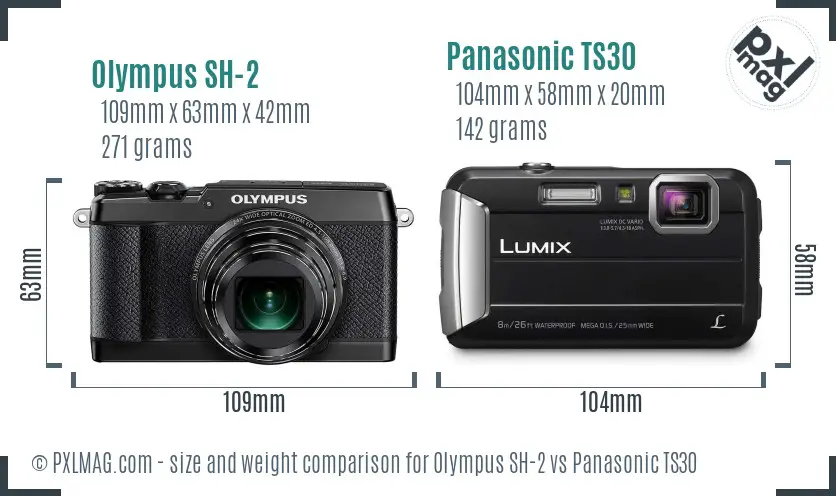 Olympus SH-2 vs Panasonic TS30 size comparison