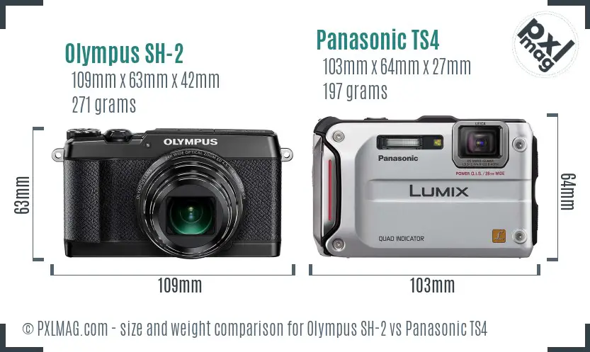 Olympus SH-2 vs Panasonic TS4 size comparison