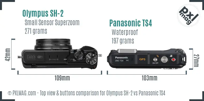 Olympus SH-2 vs Panasonic TS4 top view buttons comparison