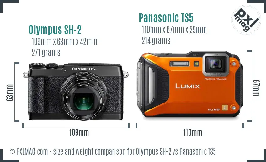 Olympus SH-2 vs Panasonic TS5 size comparison