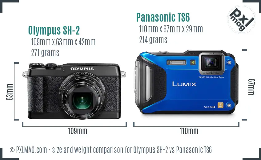 Olympus SH-2 vs Panasonic TS6 size comparison
