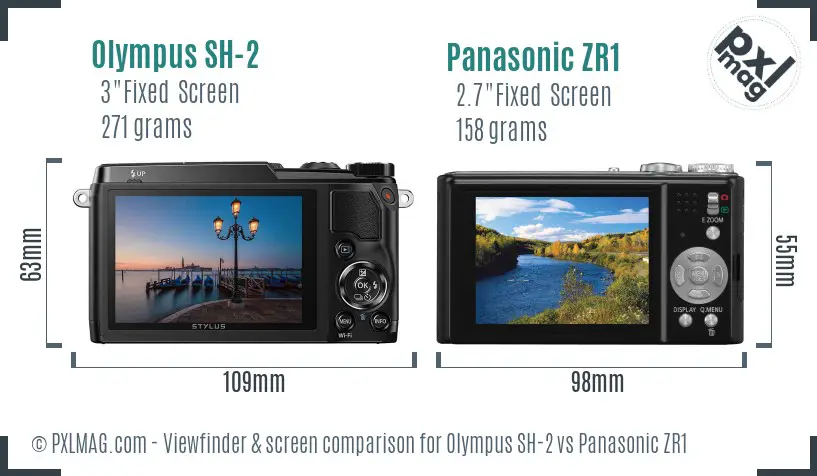 Olympus SH-2 vs Panasonic ZR1 Screen and Viewfinder comparison
