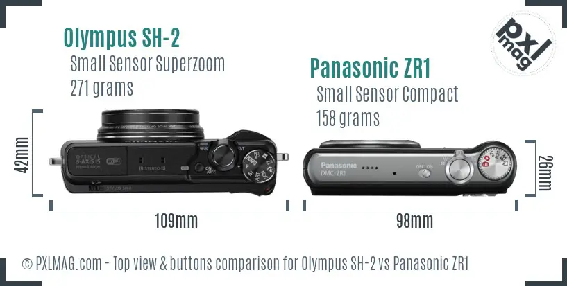 Olympus SH-2 vs Panasonic ZR1 top view buttons comparison