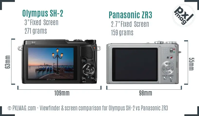 Olympus SH-2 vs Panasonic ZR3 Screen and Viewfinder comparison