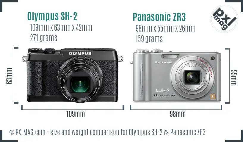 Olympus SH-2 vs Panasonic ZR3 size comparison