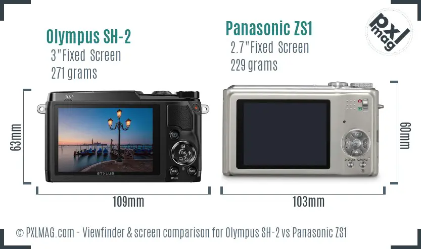 Olympus SH-2 vs Panasonic ZS1 Screen and Viewfinder comparison