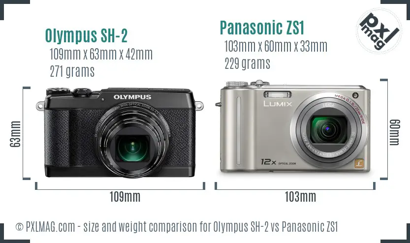 Olympus SH-2 vs Panasonic ZS1 size comparison