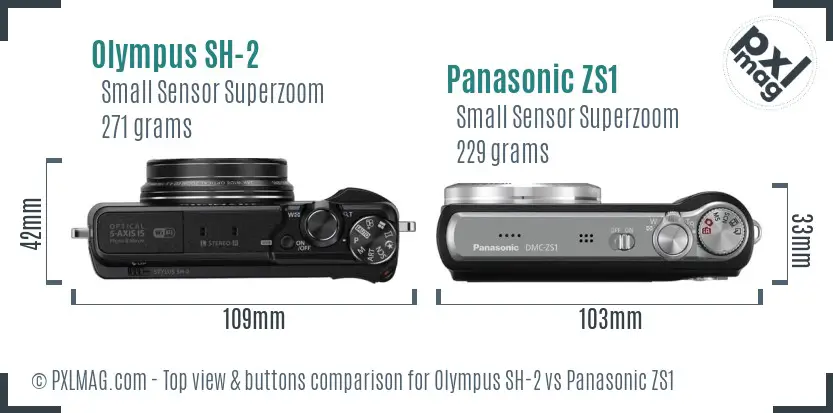 Olympus SH-2 vs Panasonic ZS1 top view buttons comparison