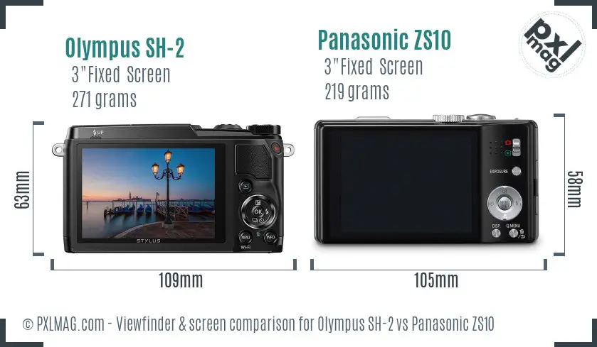 Olympus SH-2 vs Panasonic ZS10 Screen and Viewfinder comparison