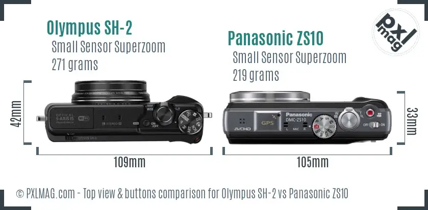 Olympus SH-2 vs Panasonic ZS10 top view buttons comparison