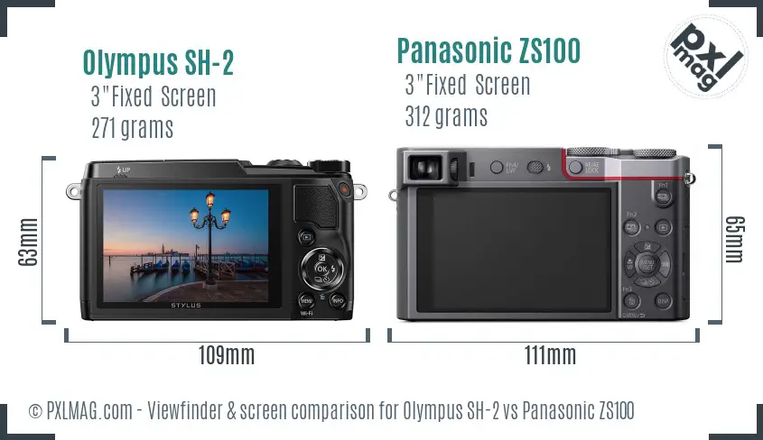 Olympus SH-2 vs Panasonic ZS100 Screen and Viewfinder comparison