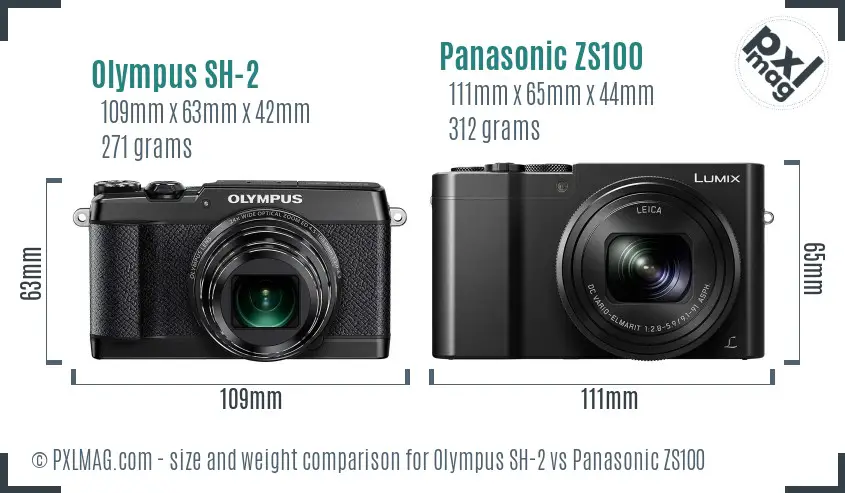 Olympus SH-2 vs Panasonic ZS100 size comparison