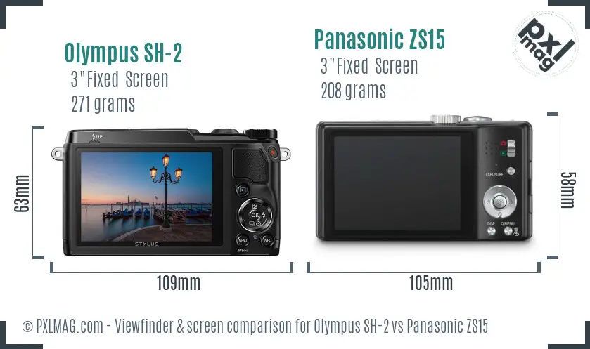 Olympus SH-2 vs Panasonic ZS15 Screen and Viewfinder comparison