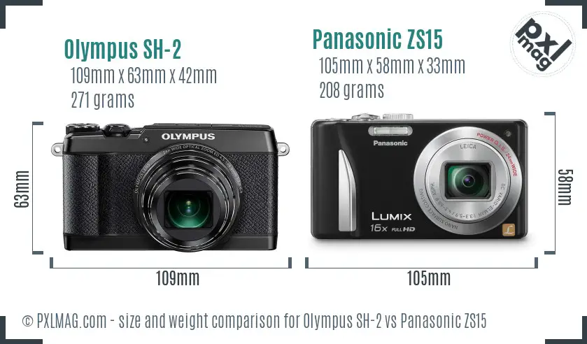 Olympus SH-2 vs Panasonic ZS15 size comparison