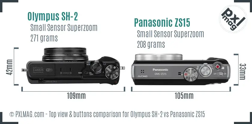 Olympus SH-2 vs Panasonic ZS15 top view buttons comparison